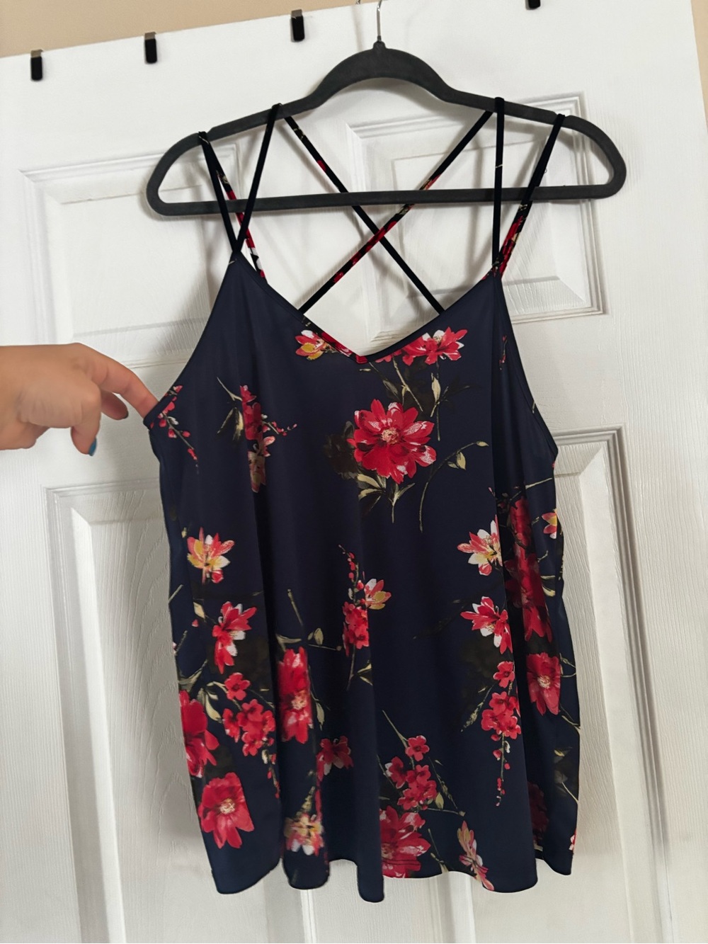 Papermoon Navy Floral Strappy Camisole with Red Blossoms
